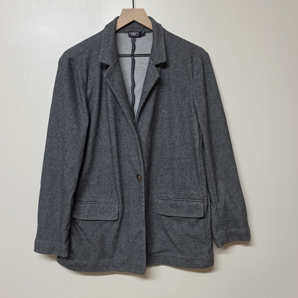 Faherty Dream Flannel Double Knit Blazer Womens Large Grey 1 Button Stretch